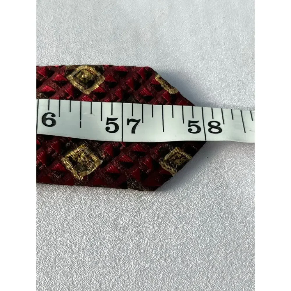 Ermenegildo Zegna Jacquard Silk Necktie Maroon Geometric Academia Office